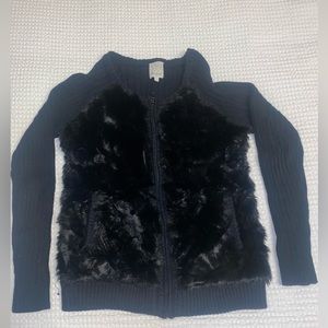 Ella Moss Black fluffy Zip Up Sweater 12